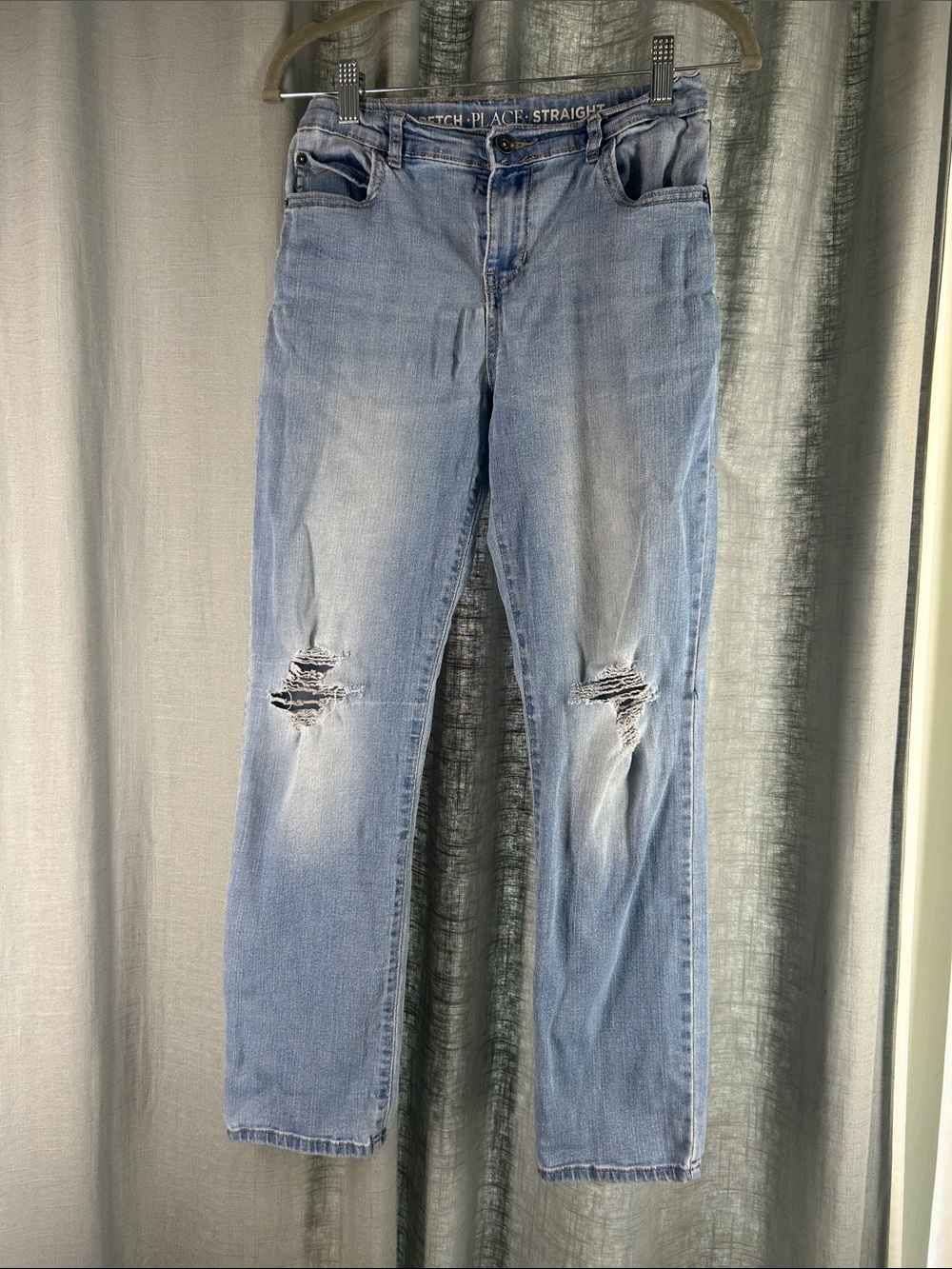 The Children's Place Light Blue Straight-Leg Jeans with Distressed Knees